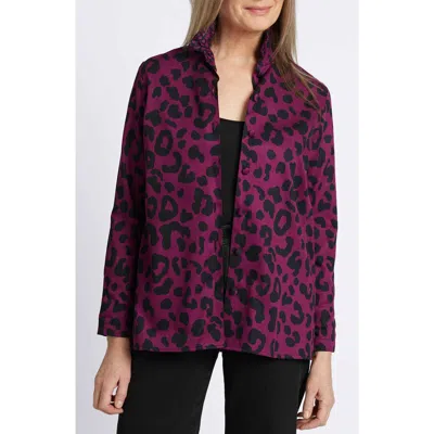 Foxcroft Carolina Animal Print Cotton Sateen Button-up Shirt In Purple