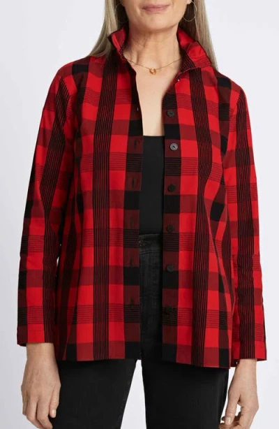Foxcroft Carolina Buffalo Check Non-iron Corduroy Button-up Shirt In Red