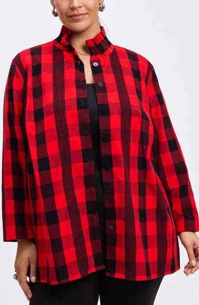 Foxcroft Carolina Buffalo Check Non-iron Corduroy Button-up Shirt In Red/black