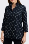 Foxcroft Carolina Circle Print Cotton Button-up Shirt In Black