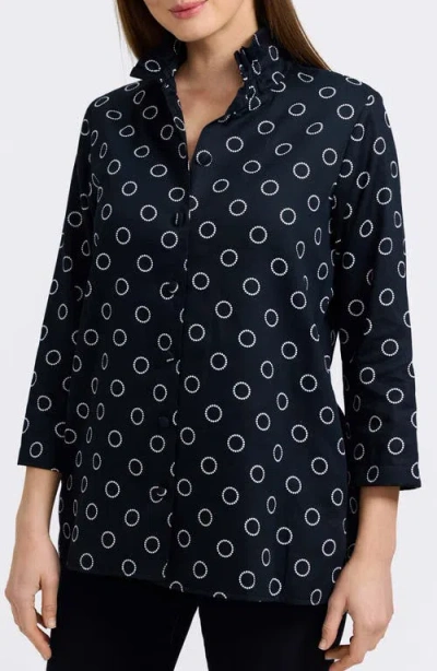Foxcroft Carolina Circle Print Cotton Button-up Shirt In Black