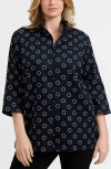 Foxcroft Carolina Circle Print Cotton Button-up Shirt In Black