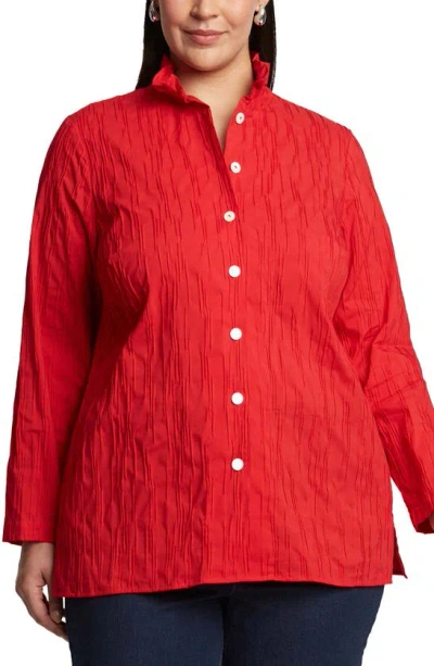 Foxcroft Carolina Crinkled Cotton Blend Button-up Shirt In Simply Red