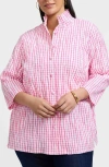 Foxcroft Carolina Crinkled Gingham Cotton Blend Shirt Jacket In Pink