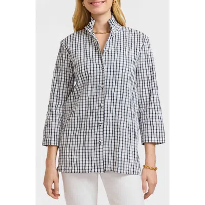 Foxcroft Carolina Crinkled Gingham Cotton Blend Shirt Jacket In Blue