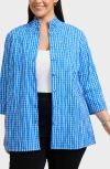 Foxcroft Carolina Crinkled Gingham Cotton Blend Shirt Jacket In Blue