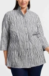 Foxcroft Carolina Crinkled Gingham Cotton Blend Shirt Jacket In White/black