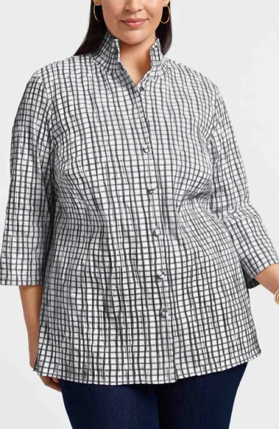 Foxcroft Carolina Crinkled Gingham Cotton Blend Shirt Jacket In White/black