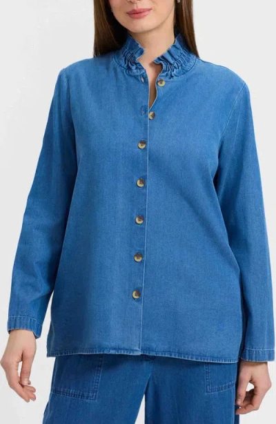 Foxcroft Carolina Denim Button-up Shirt In Blue