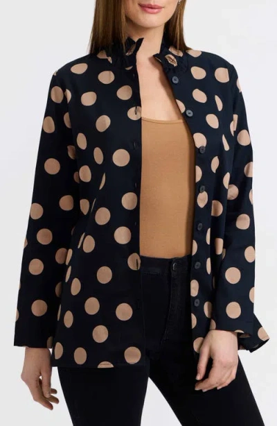 FOXCROFT FOXCROFT CAROLINA DOT PRINT COTTON BUTTON-UP SHIRT