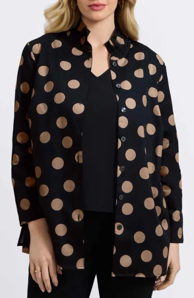 Foxcroft Carolina Dot Print Cotton Button-up Shirt In Black