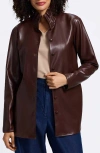 Foxcroft Carolina Faux Leather Button-up Shirt Jacket In Brown