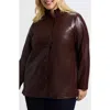 Foxcroft Carolina Faux Leather Button-up Shirt Jacket In Brown