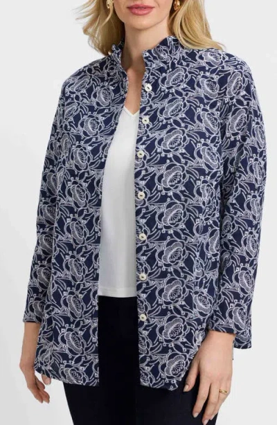 Foxcroft Carolina Floral Embroidered Cotton Button-up Shirt