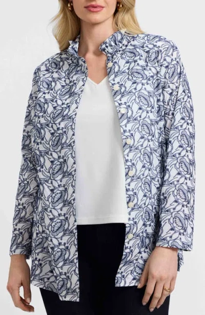 Foxcroft Carolina Floral Embroidered Cotton Button-up Shirt