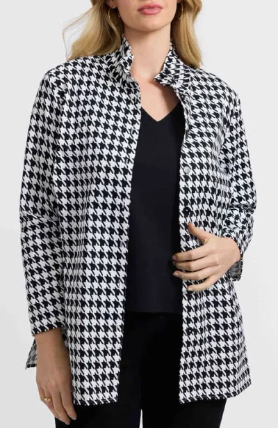 Foxcroft Carolina Houndstooth Cotton Button-up Shirt In Black