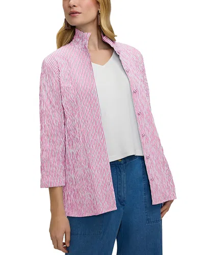 Foxcroft Carolina Stripe Crinkle Jacquard Button-up Shirt In Pink