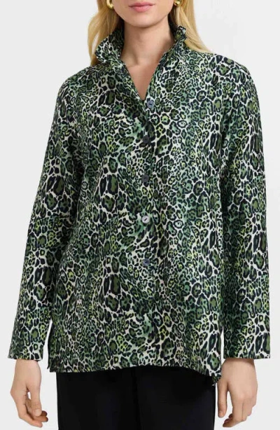 Foxcroft Carolina Leopard Print Cotton Sateen Button-up Shirt In Multi