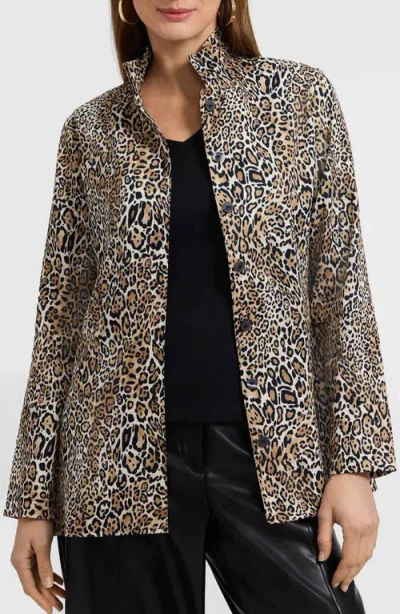 Foxcroft Carolina Leopard Print Cotton Sateen Button-up Shirt In Multi