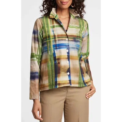 Foxcroft Carolina Painterly Stripe Cotton Button-up Shirt In Blue Multi