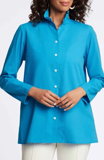 Foxcroft Carolina Long Sleeve Seersucker Shirt In True Blue