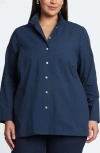Foxcroft Carolina Seersucker Cotton Blend Button-up Shirt In Navy