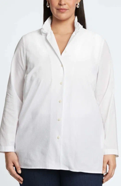 Foxcroft Carolina Seersucker Cotton Blend Button-up Shirt In White