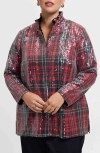 Foxcroft Carolina Sequin Plaid Cotton Blend Button-up Shirt In Animal Print