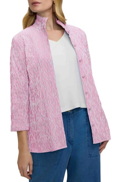 Foxcroft Carolina Stripe Crinkle Jacquard Button-up Shirt In Pink