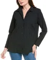 Foxcroft Pandora Crinkle Texture Cotton Blend Button-up Shirt In Black
