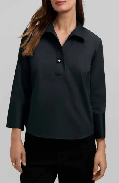 Foxcroft Catalina Matte Sateen Popover Top In Black