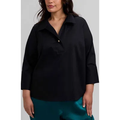 Foxcroft Catalina Matte Sateen Popover Top In Black