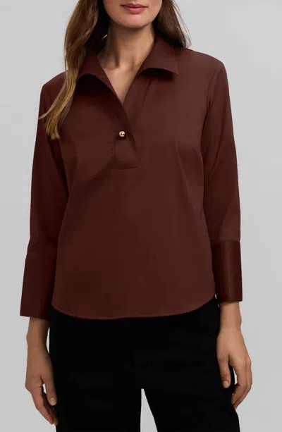 Foxcroft Catalina Matte Sateen Popover Top In Brown
