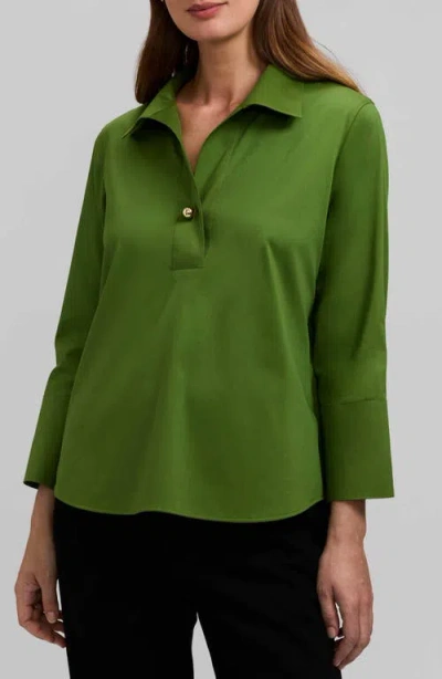 Foxcroft Catalina Matte Sateen Popover Top In Moss Green