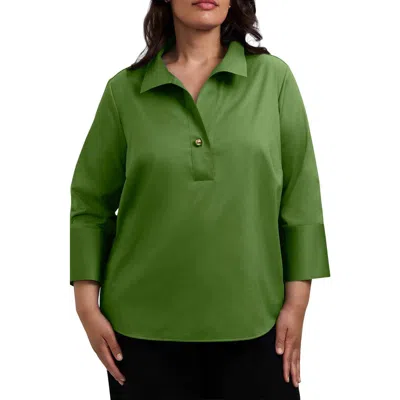 Foxcroft Catalina Matte Sateen Popover Top In Moss Green
