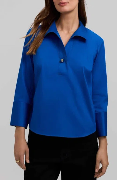 Foxcroft Catalina Matte Sateen Popover Top In Savory Blue