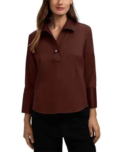 Foxcroft Catalina Sateen Popover Blouse In Brown