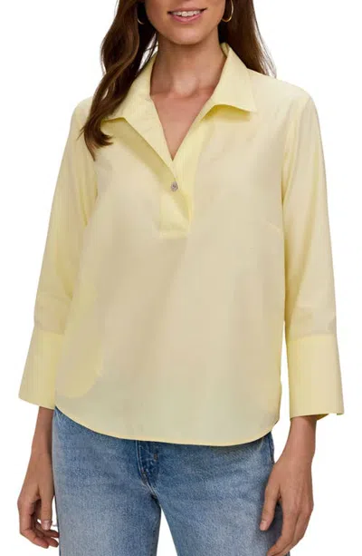 Foxcroft Catalina Three-quarter Sleeve Pinpoint Oxford Top In Yellow