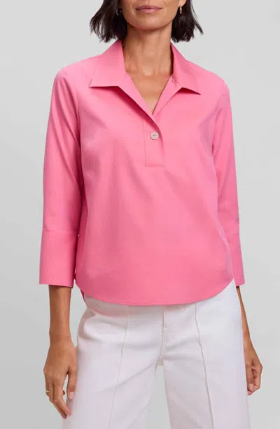 Foxcroft Catalina Three-quarter Sleeve Pinpoint Oxford Top In Pink Praline