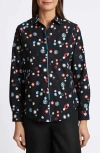 Foxcroft Charlie Circle Print Cotton Button-up Shirt In Black Multi