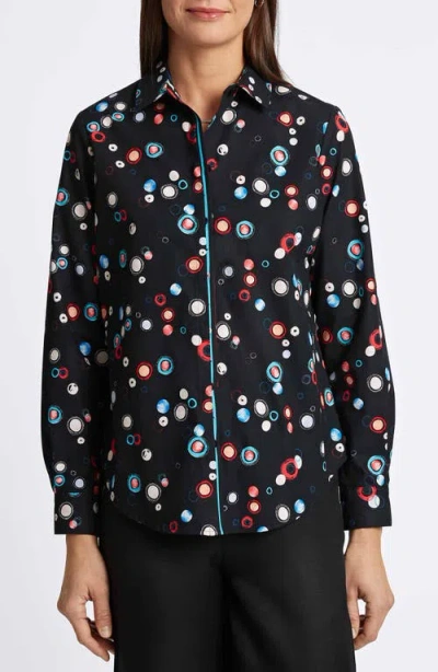 Foxcroft Charlie Circle Print Cotton Button-up Shirt In Black Multi