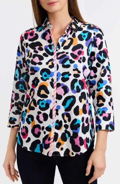 Foxcroft Charlie Colorful Leopard Print Cotton Button-up Shirt In Multi