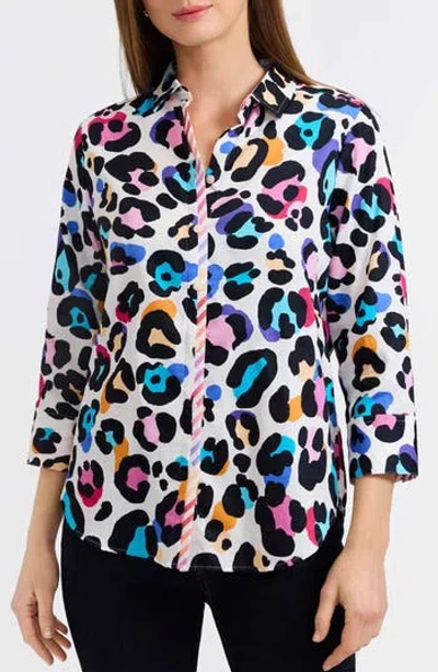 Foxcroft Charlie Colorful Leopard Print Cotton Button-up Shirt In Multi