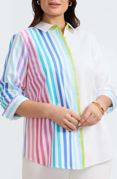 Foxcroft Charlie Colorful Mixed Stripe Button-up Shirt In Matte Sateen Ombre Stripe
