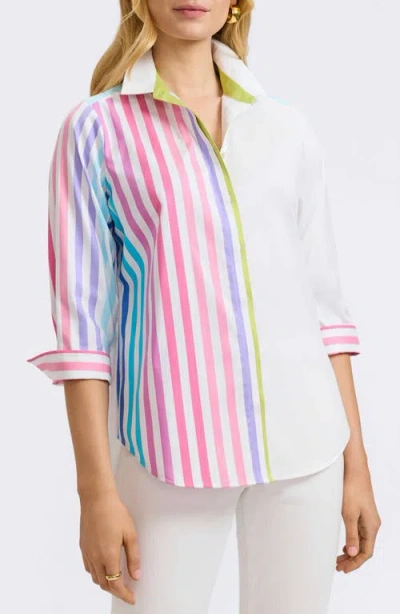 Foxcroft Charlie Colorful Mixed Stripe Button-up Shirt In Multi