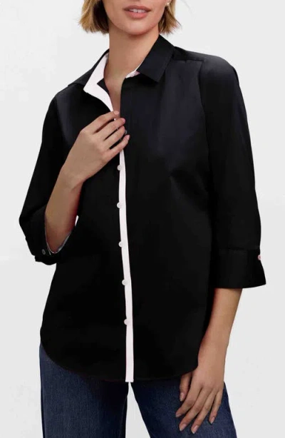 Foxcroft Charlie Contrast Trim Cotton Blend Button-up Shirt In Black