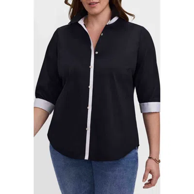 Foxcroft Charlie Contrast Trim Cotton Blend Button-up Shirt In Blue