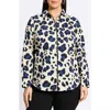Foxcroft Charlie Leopard Print Cotton Button-up Shirt In Pacific Blue