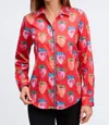 Foxcroft Charlie Strawberry Print Cotton Button-up Shirt In Red