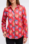 Foxcroft Charlie Strawberry Print Cotton Button-up Shirt In Multi
